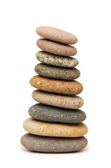 Stack of pebbles isolated on the white background