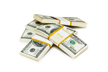 Ten thousand dollar stacks on the white