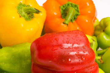 Bell peppers arranged at the market stand