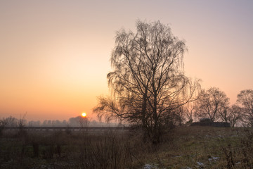 Fototapeta na wymiar sunset or sunrise over landscape