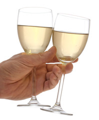 Wine and hand on white background