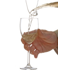 Wine and hand on white background