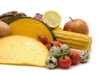 food assortment on white background