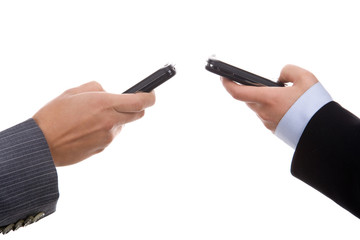 businesswomen holding mobile phones