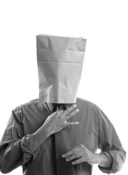 Businessman With Paper Bag In Head