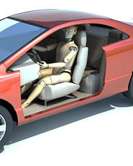 Crash test dummy behind the wheel