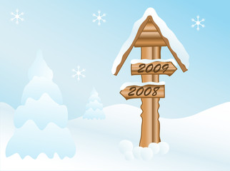 Signpost in the winter landscape