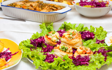 cooking lunch food chicken meat and salad