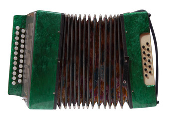 Green Accordion, isolated on white background
