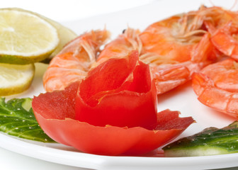 The boiled tiger shrimps