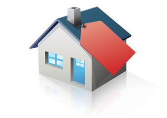 Maison et étiquette rouge (reflet)