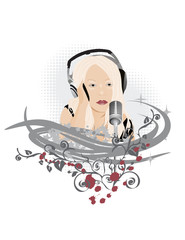 Singing Girl with a microphone, vector illustration