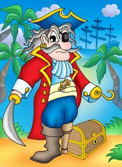 Printed kitchen splashbacks Pirates Noble pirate with treasure chest