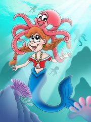 Cute mermaid with octopus © Klara Viskova