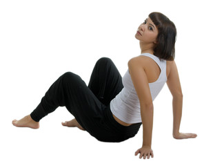 sitting girl in sportswear