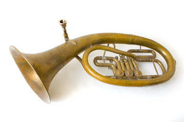 Alto saxhorn close up isolated on white