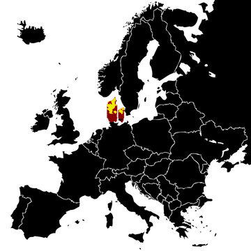 European map with Denmark highlighted