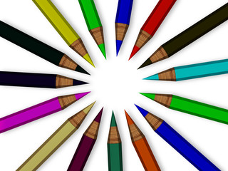 Fototapeta premium colored pencils in circle isolated on white