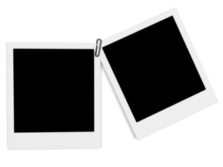 two empty blank photo cards with clip isolated on white