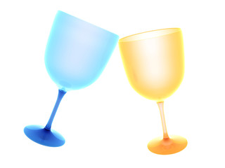 two colored wine glasses isolated on white