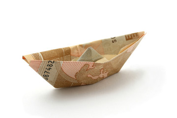 boat folded of euro note