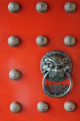 traditional chinese red door of a temple