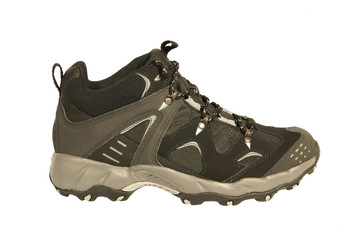 One men's hiking boot on white background