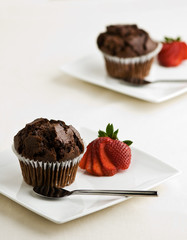 Chocolate Muffins with Strawberries