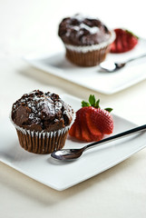 Chocolate Muffins with Strawberries