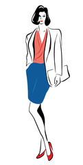 Stylised  businesswoman  drawing  on a white  background