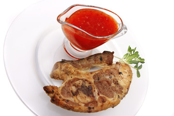 thai sauce and roast lamb steak