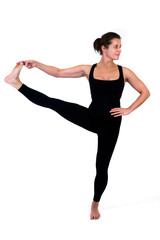 woman in yoga pose on white