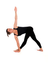 woman in yoga pose on white