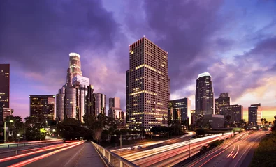 Foto auf Acrylglas Los Angeles Los Angeles während der Rushhour bei Sonnenuntergang