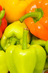 Bell peppers arranged at the market stand
