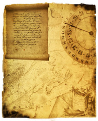 old scroll with map and compass