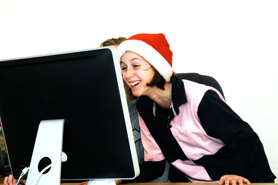 Girl Playing Games On Computer