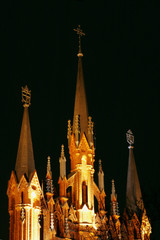 Outdoor of Catholic cathedral at night