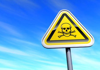 Danger skull sign against the blue sky