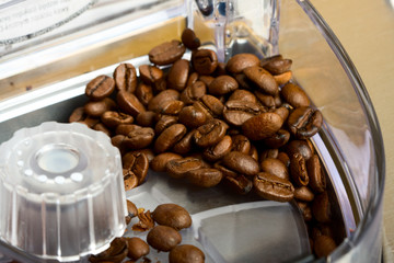 Coffee beans in espresso coffee machine