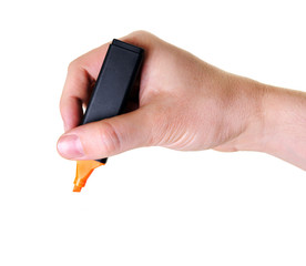 hand holding orange marker