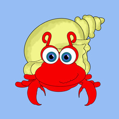 Hermit Crab Cartoon - Isolated On Blue
