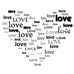 Love text in heart shape with various free fonts