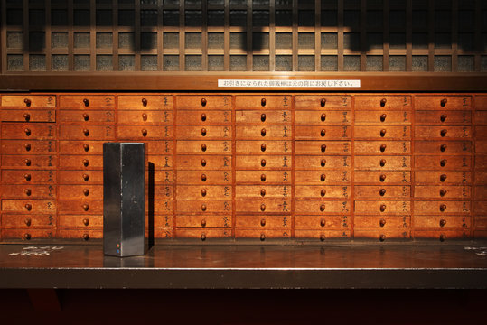 Wooden drawers of Paper Fortune in Asakusa Tokyo