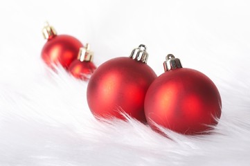 Red christmas balls with snow