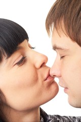 Kiss. Happy loving couple.