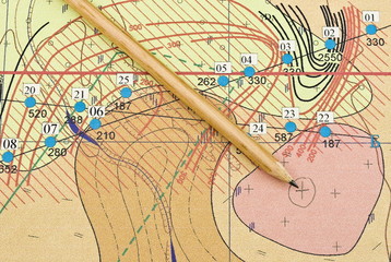 Weather map and pencil