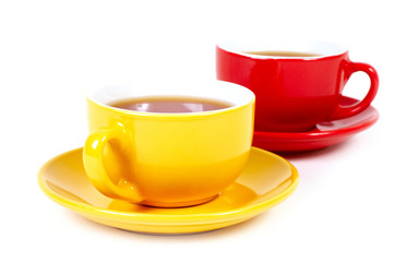 Two cups on a white background