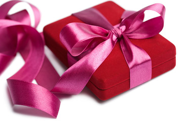 red gift box with pink ribbon isolated