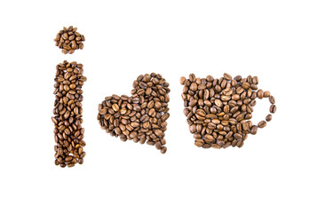 i love coffee symbols from coffee beans isolated on white